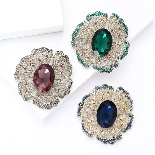 Alloy Glass Flower Brooch With Gold Tone For Women's Apparel