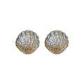 Gold Plated Copper Fan Shell Earrings With Zircon Pearl Accents French Luxury Style view 5
