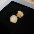 Gold Plated Copper Fan Shell Earrings With Zircon Pearl Accents French Luxury Style view 4