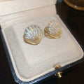 Gold Plated Copper Fan Shell Earrings With Zircon Pearl Accents French Luxury Style view 2