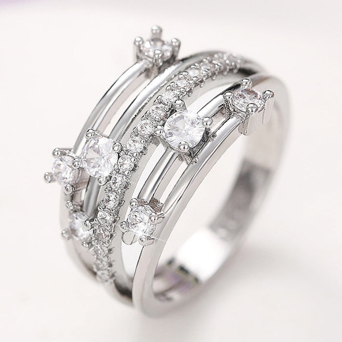 Sparkling Micro Pave Zircon Ring Creative Cross Line Design Women Fashion Finger Jewelry