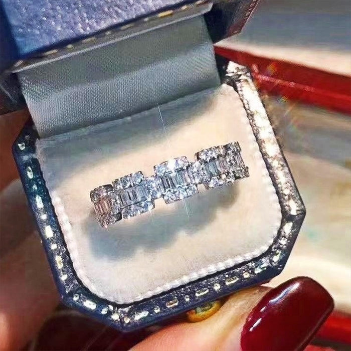 Luxury Full Zircon Row Ring For Women, Light Luxury Niche Statement Hand Jewelry