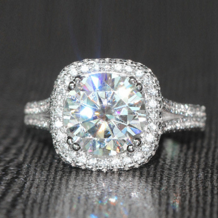 European Double Arm Square Setting Women Engagement Ring With Cubic Zirconia Paved Fashion Jewelry