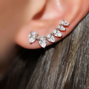 Minimalist Pear Shape Water Drop Zircon Stud Earrings, Korean Japanese Style Fashion Jewelry