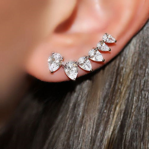 Minimalist Pear Shape Water Drop Zircon Stud Earrings, Korean Japanese Style Fashion Jewelry