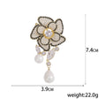Gold Plated Alloy Zircon Camellia Brooch With Pearl Tassel view 5