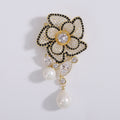 Gold Plated Alloy Zircon Camellia Brooch With Pearl Tassel view 6
