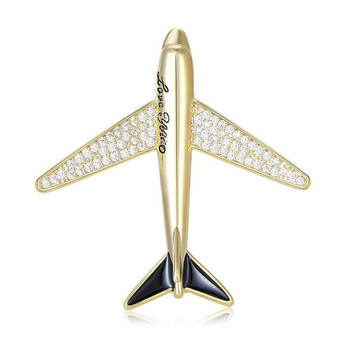 Gold Plated Alloy Zircon Airplane Brooch For Suit Apparel