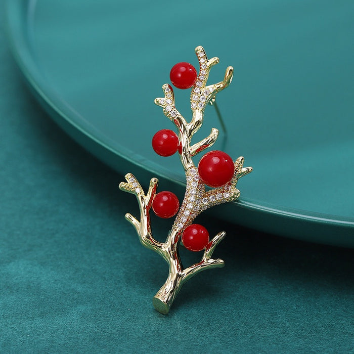 Alloy Zircon Pearl Branch Brooch For Suits And Cheongsam