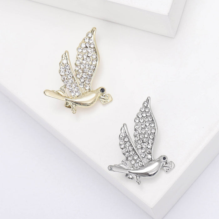 Alloy Rhinestone Dove Brooch Pin For Coats And Clothing Accessories