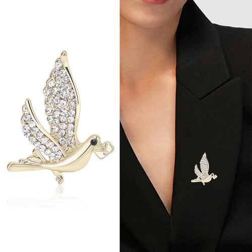 Alloy Rhinestone Dove Brooch Pin For Coats And Clothing Accessories