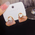 Vintage Hong Kong Style Marbled Enamel Double Heart Alloy Silver Needle Sweet French Luxury Stud Earrings view 1