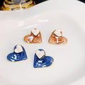 Vintage Hong Kong Style Marbled Enamel Double Heart Alloy Silver Needle Sweet French Luxury Stud Earrings view 3