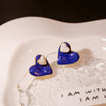Vintage Hong Kong Style Marbled Enamel Double Heart Alloy Silver Needle Sweet French Luxury Stud Earrings view 2