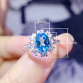 New Colorful Gemstone Jewelry Ring For Women, Sparkling Aquamarine Zircon Trendy Statement Ring view 5