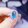 New Colorful Gemstone Jewelry Ring For Women, Sparkling Aquamarine Zircon Trendy Statement Ring view 3