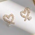 Fashion Autumn Winter Heart Stud Earrings For Women, Korean Faux Pearl Heart Earrings Jewelry view 2