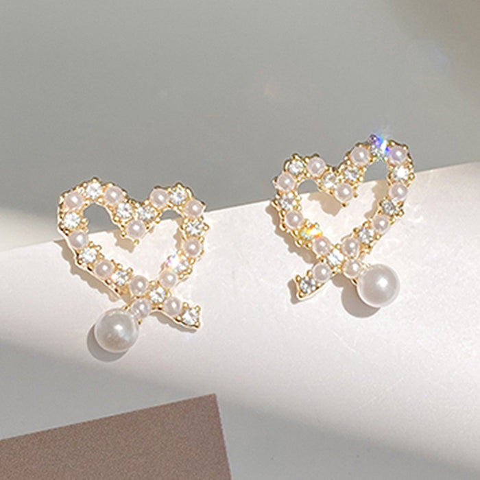 Fashion Autumn Winter Heart Stud Earrings For Women, Korean Faux Pearl Heart Earrings Jewelry