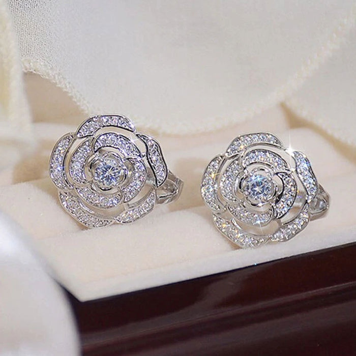 3D Rose Flower Stud Earrings For Women, Sweet Elegant Fairy Style Versatile Fashion Ear Jewelry