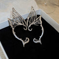 Butterfly Fairy Metal Stud Earrings With Ear Cuff, Minimalist Cool Style Women's Jewelry view 2