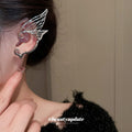 Butterfly Fairy Metal Stud Earrings With Ear Cuff, Minimalist Cool Style Women's Jewelry view 1