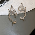 Butterfly Fairy Metal Stud Earrings With Ear Cuff, Minimalist Cool Style Women's Jewelry view 4