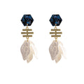 Elegant Vintage Gold Alloy Geometric Bar Black Crystal Stud White Shell Petal Tassel Drop Earrings view 5