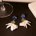 Elegant Vintage Gold Alloy Geometric Bar Black Crystal Stud White Shell Petal Tassel Drop Earrings view 4