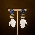 Elegant Vintage Gold Alloy Geometric Bar Black Crystal Stud White Shell Petal Tassel Drop Earrings view 2