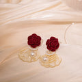 Vintage French Rose Stud Pearl Shell Drop Elegant Alloy Women's Fashion Earrings view 3