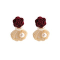 Vintage French Rose Stud Pearl Shell Drop Elegant Alloy Women's Fashion Earrings view 5