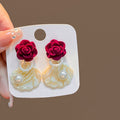 Vintage French Rose Stud Pearl Shell Drop Elegant Alloy Women's Fashion Earrings view 2