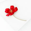 Zircon Red Hibiscus Flower Brooch Pin For Suit Decoration view 3