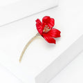Zircon Red Hibiscus Flower Brooch Pin For Suit Decoration view 2