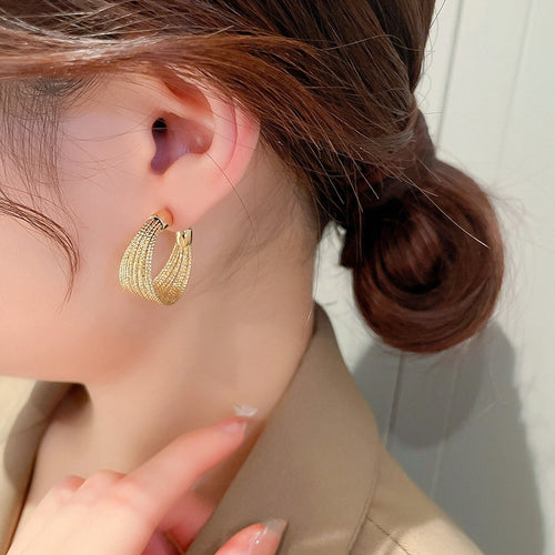 Copper Geometric Hoop Earrings With Silver Posts, Heavy Metal European American Style