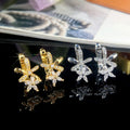 Korean Cute Copper Inlaid Zircon Flower Drop Earrings For Women High Quality Floral Ear Jewelry view 1