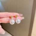 Gold Plated Alloy Pearl Stud Earrings With Silver Pins, French Vintage Round Geometric Elegant Style view 4
