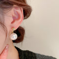 Gold Plated Alloy Pearl Stud Earrings With Silver Pins, French Vintage Round Geometric Elegant Style view 3
