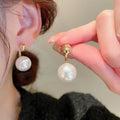 Gold Plated Alloy Pearl Stud Earrings With Silver Pins, French Vintage Round Geometric Elegant Style view 1