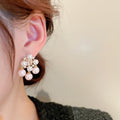 Vintage Palace Style Alloy Drop Earrings With Gold Plated Silver Pins Square Zircon Pearl Tassels view 4