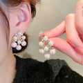 Vintage Palace Style Alloy Drop Earrings With Gold Plated Silver Pins Square Zircon Pearl Tassels view 2