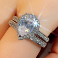Champagne Gold Plated Copper Stack Ring Set For Women With Pear Cut Micro Pave Zircon view 2