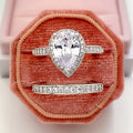 Champagne Gold Plated Copper Stack Ring Set For Women With Pear Cut Micro Pave Zircon view 3