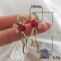 French Romantic Ruby Red Heart Bow Drop Earrings For Women, Elegant Niche Fashion Jewelry view 5