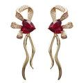 French Romantic Ruby Red Heart Bow Drop Earrings For Women, Elegant Niche Fashion Jewelry view 4