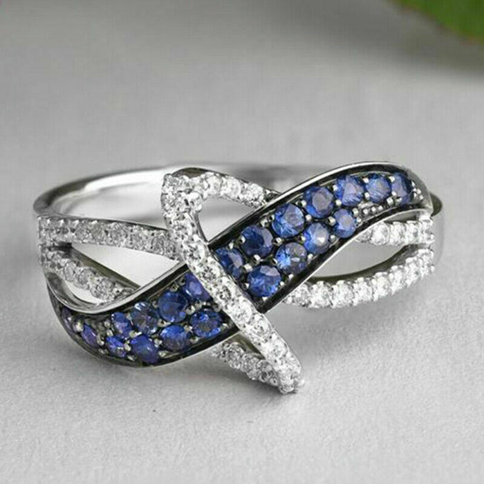 Blue Zircon Copper Plated Creative Geometric Line Index Finger Ring For Women