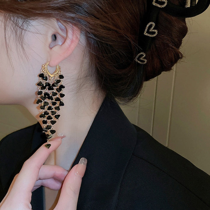 Black Faux Crystal Geometric Round Copper Drop Earrings Elegant European Style Jewelry