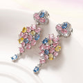 Colorful Zircon Flower Earrings, 3D Camellia Dangle Jewelry For Women European Style view 3