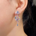 Colorful Zircon Flower Earrings, 3D Camellia Dangle Jewelry For Women European Style view 4