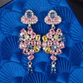 Colorful Zircon Flower Earrings, 3D Camellia Dangle Jewelry For Women European Style view 2